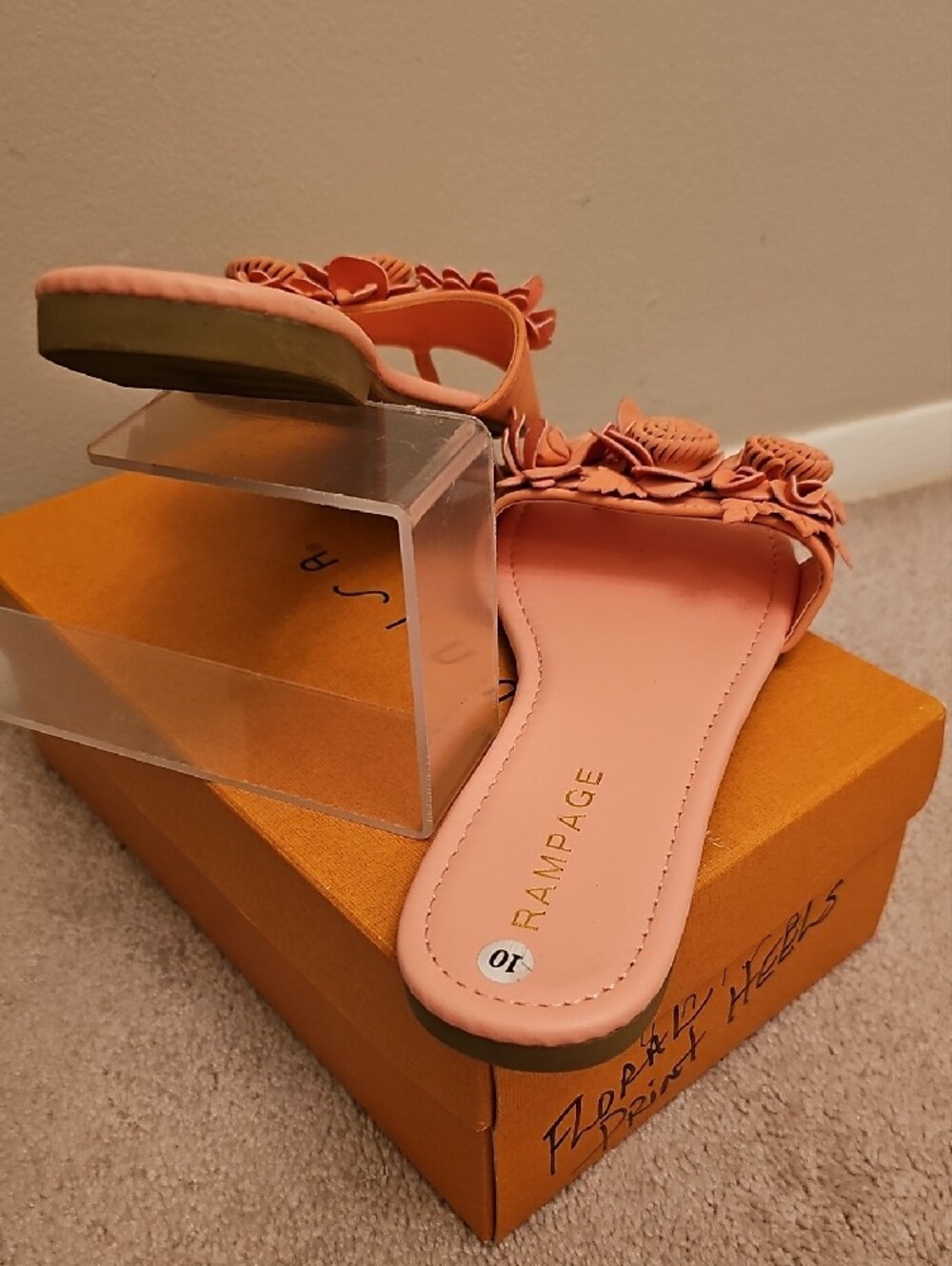 Rampage Coral Pink Floral Slide Sandals - Picture 3 of 6